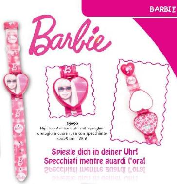 Barbie - Orologio LCD A Cuore Rosa Con Specchietto