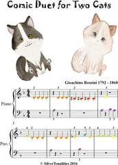 Comic Duet for Two Cats Beginner Piano Sheet Music with Colored Notes